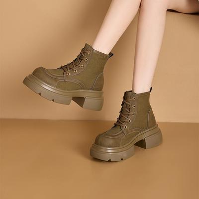 Осенние парусиновые ботинки мартин на платформе с кожаными вставками и боковой молнией, женская повседневная обувь