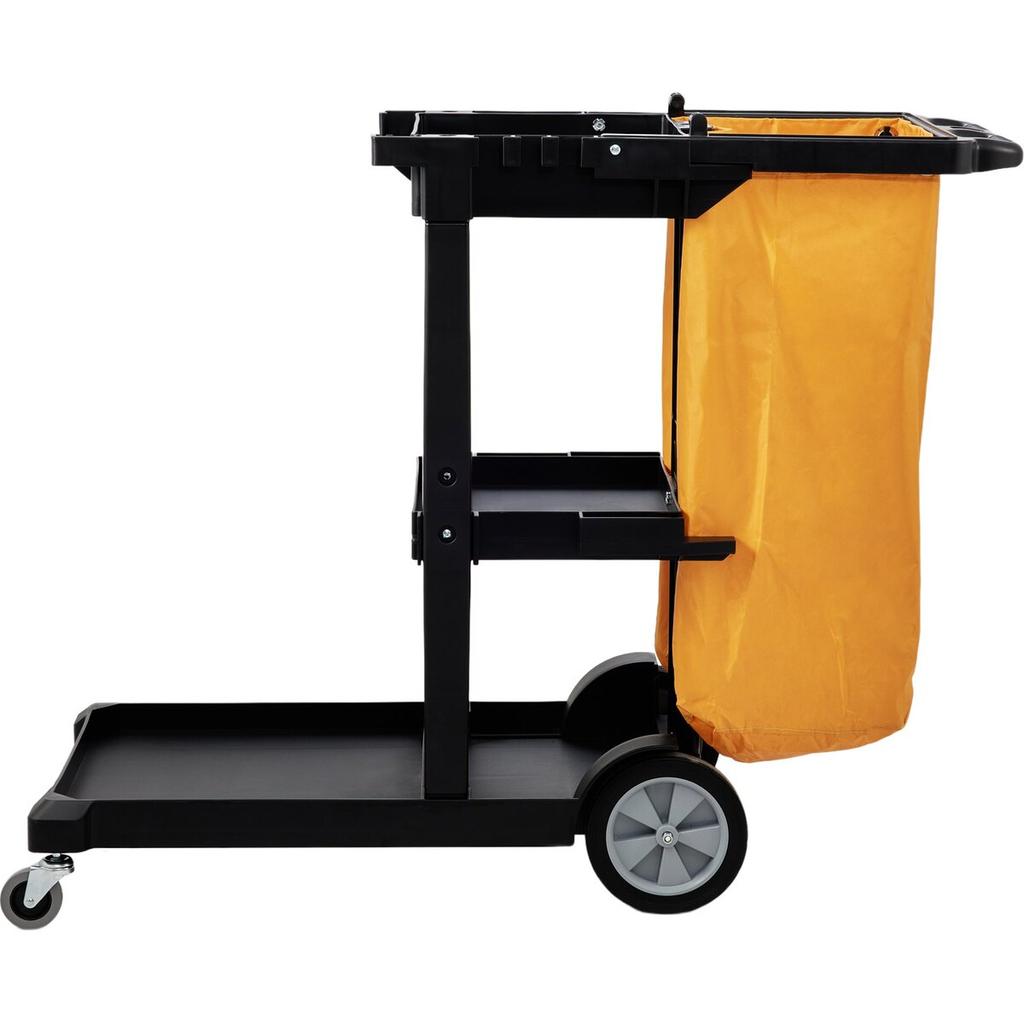 Cleaning Cart, 3-Shelf Commercial Janitorial Cart, 200 lbs Capacity Plastic Housekeeping Cart, with 25 Gallon PVC Bag, 47" x 20" x 38.6", Yellow+Black