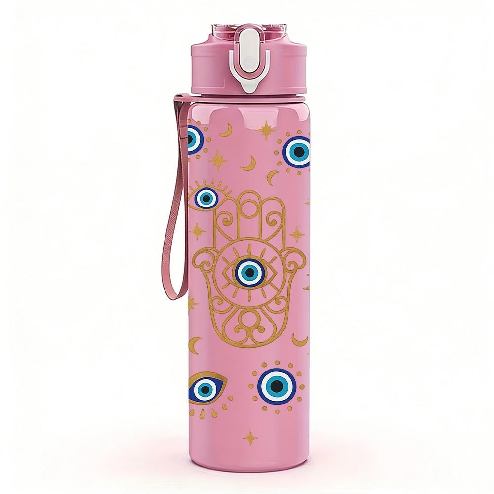 1PC Evil Eye Boho Amulet Seamless Print 750ml Color Plastic Sports Water Bottle Leakproof Flip Straw Lid Suitable for Sports Office Home Use