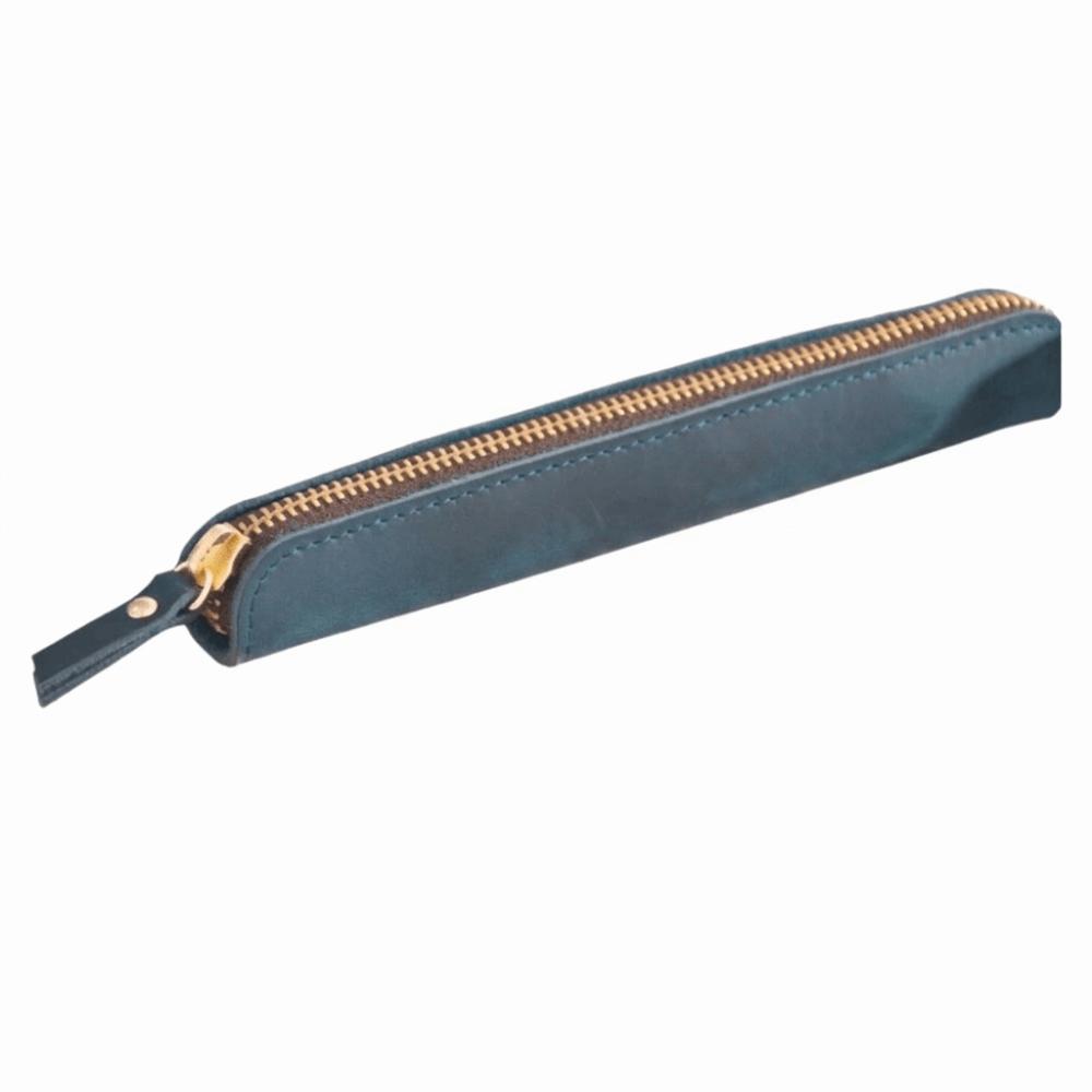 Cowhide Leather Mini Pen Pouch Zipper Electronic Writing Pen Protective Organizer