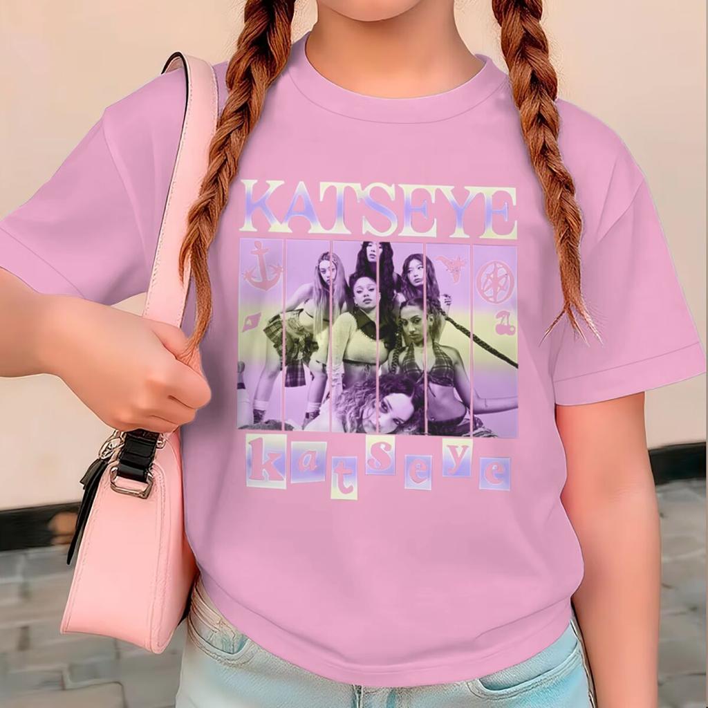 Katseye Print Girls Tshirt Toddler Top Summer Short Sleeve Tops Girl Group Katseye Graphic T Shirt Kids Casual Cotton Tshirt