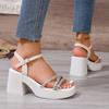fashion Summer Buckle Strap Square Heel Sandles Elegant Bordered Rhinestone Woman Thick Bottom Sandals Outdoor Comfortable Sandalias