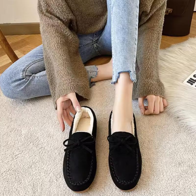 Fashion Fashion Womens Flat Shoes Bow Womens Cotton Shoe Plush Warm Casual Shoes Winter Slip on Women Shoes Shallow Zapatillas De Mujer