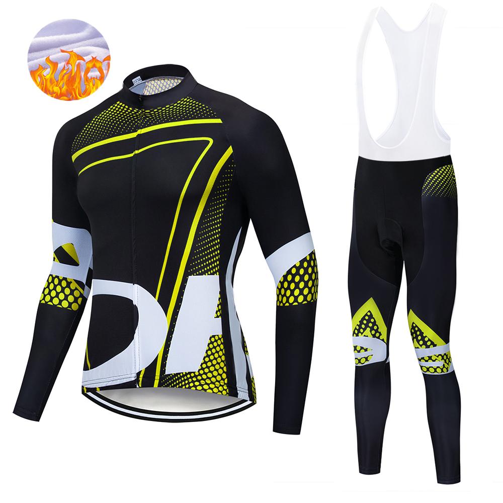 Winter Men's Cycling Jerseys Sets Thermal Fleece Long Sleeves Men Cycling Bib Set Bicycle Clothing MBT Breathable Bike Clothes
