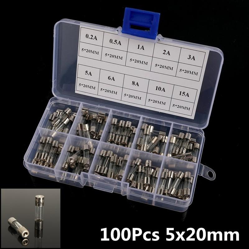 New 100Pcs 5x20mm Fast Blow 0.2A-15A Auto Car Truck Glass Tube Fuses Assorted Kit