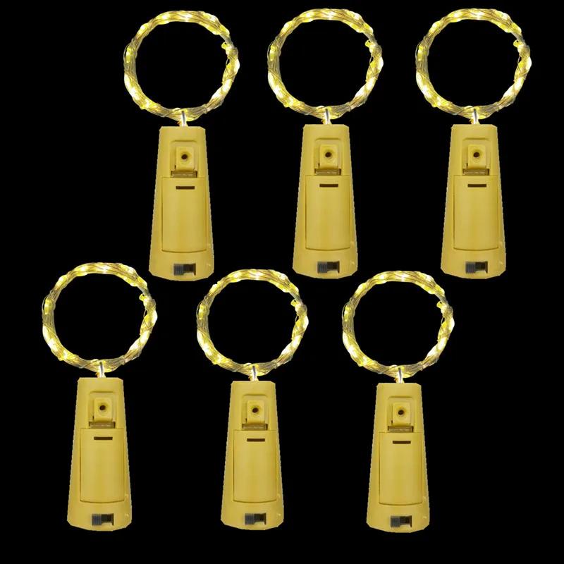 6pcs 20led Wine Bottle with Cork Bottle Led String Fairy Lights Battery Cork for Party Wedding Christmas Halloween Bar Decors