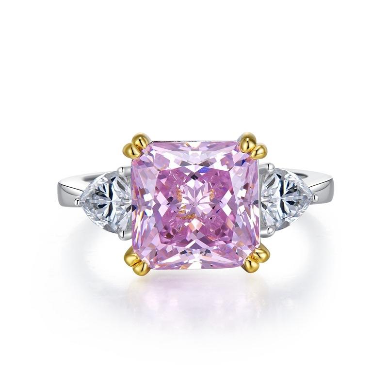 Благородное женское бриллиантовое кольцо S925 Silver High Carbon Diamond 5 Carat Square Poodle Yellow Powder Diamond Ring Impact Ring для женщин