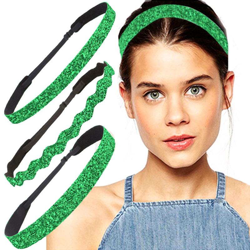 Adjustable Glitter Sequin Headbands for Women, Non Slip Velvet Lined Sports Yoga Hair Bands, Sparkly Elastic Head Wraps for Party Festival Gym Running