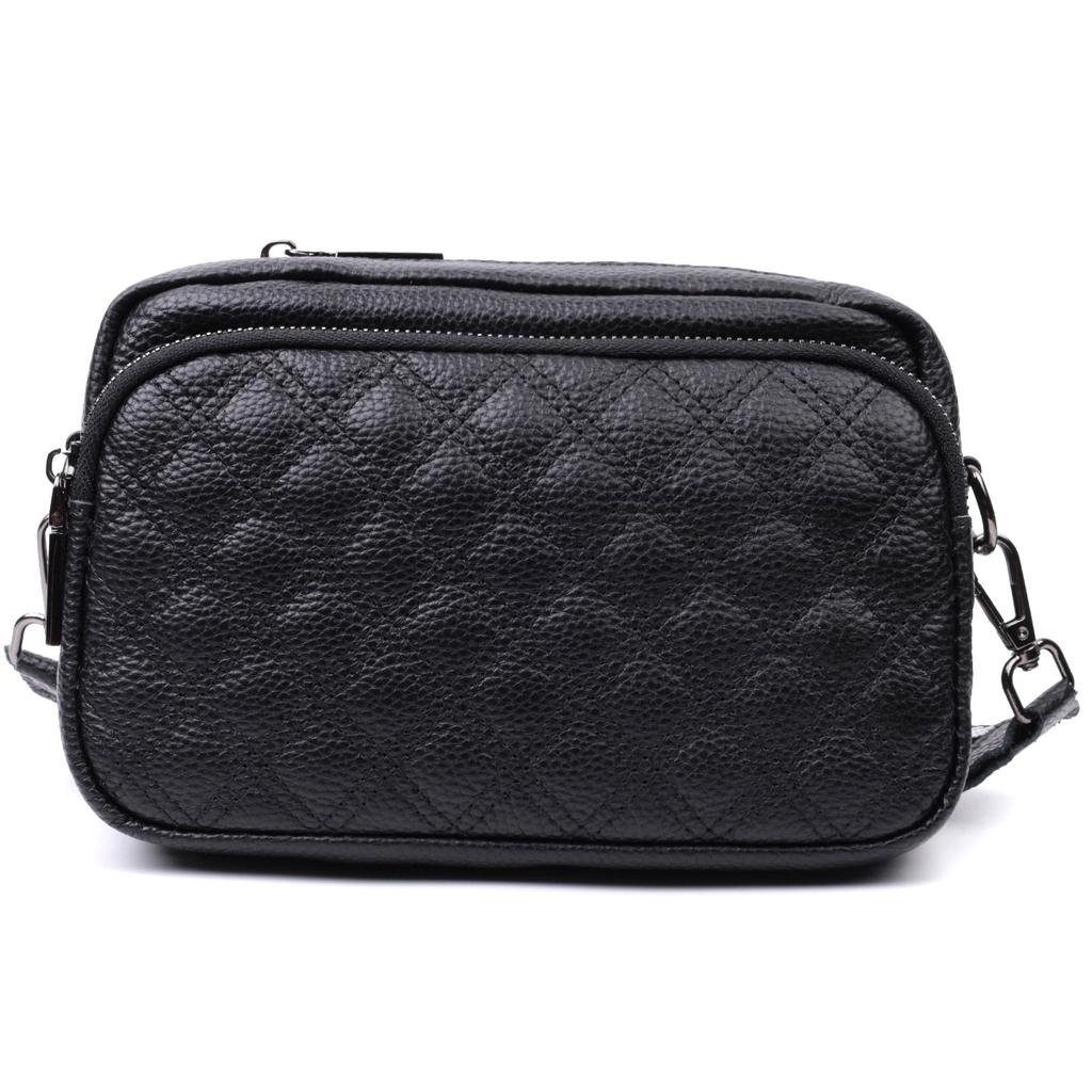 Women's Bag Stitched with Diamonds On the Front Side Made of Genuine Leather Vintage 22634 Black