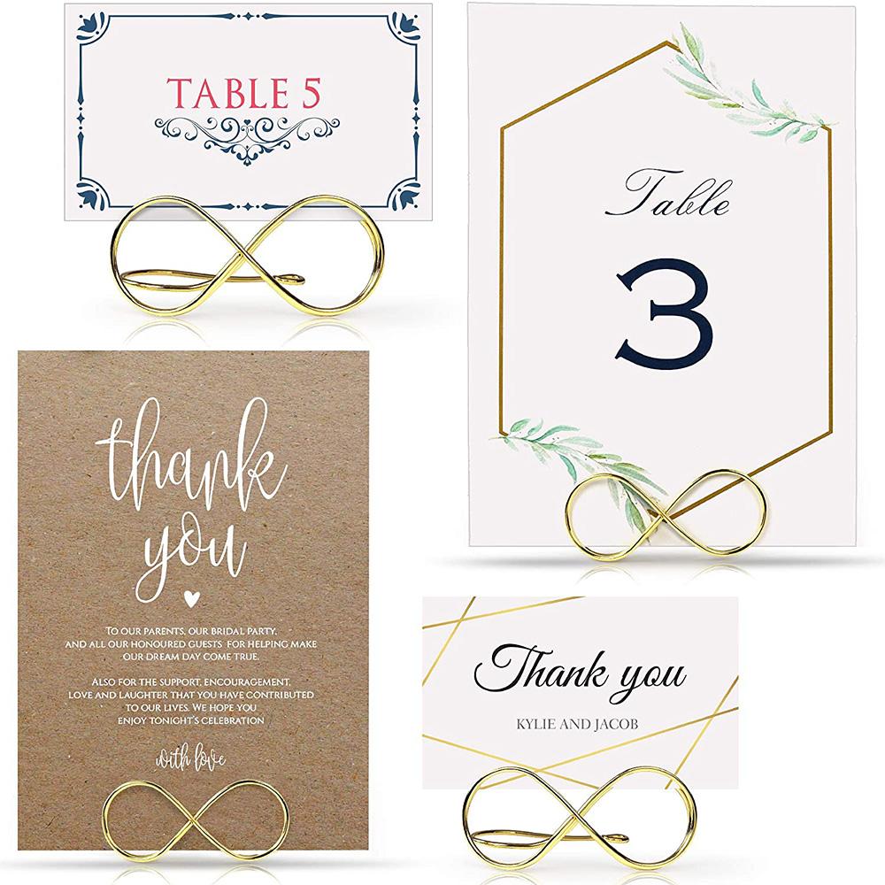 10 шт., держатель для номера стола из розового золота, Свадьба, день рождения, вечеринка, прием, декор, бесконечность, держатель для карт, фото-заметка, зажим для заметок