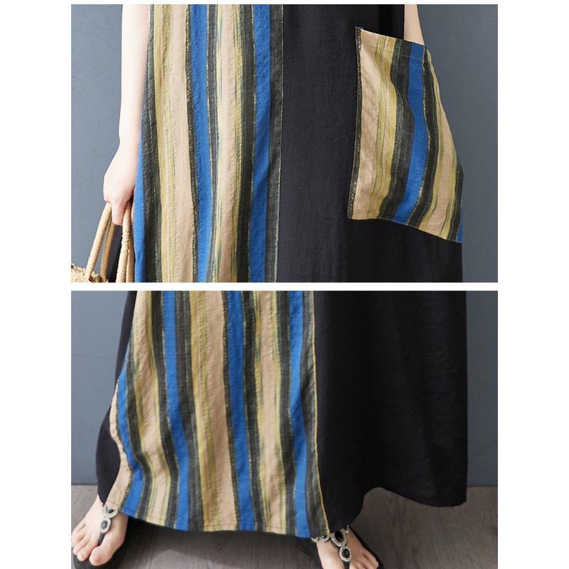 Dimanaf 2025 Плюс Размер Лето Женское Длинное Платье Оверсайз Винтаж Базовый Повседневный Свободный Платье В Полоску V-образным Вырезом