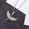 Unisex Vintage Angel Wing Pendant Necklace - Hip Hop Zircon Diamond Jewelry Accessories for Men and Women Sweater Chain