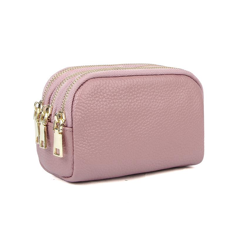 Женский кошелек-клатч из натуральной кожи на трех молниях для монет и ключей