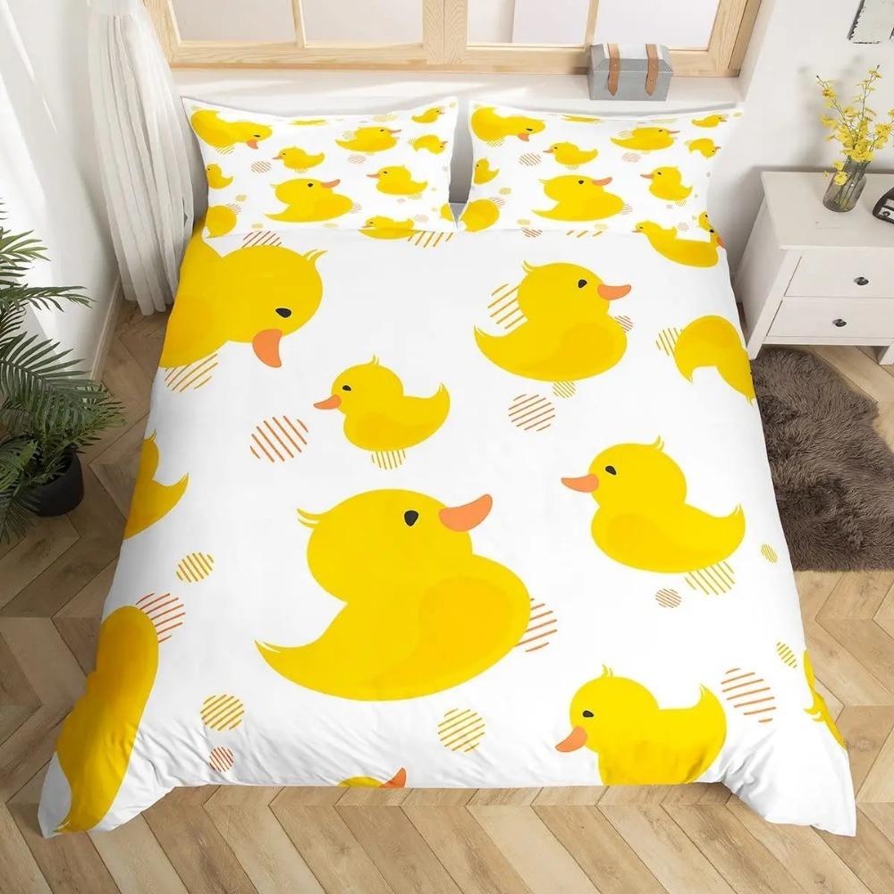 Cute Duck 2/3 Piecebedroom setChildren'sGift Teenagers adulteMicrofibre Double Bed Single Bed Duvet Cover with Zip Room Decor