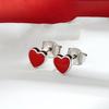 Серьги-гвоздики из стерлингового серебра S925 с красной эмалью в форме сердца - Простой, универсальный дизайн в стиле легкой роскоши