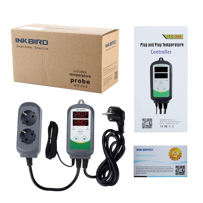 INKBIRD ITC-308 и 308WIFI EU Plug Умный терморегулятор для нагрева и охлаждения, Термостат-регулятор для теплицы, домашнего пивоварения