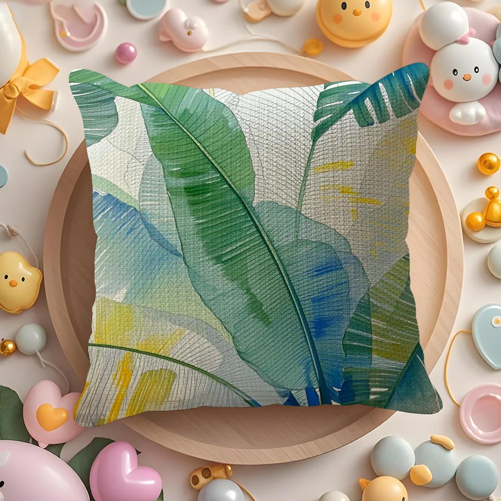 Banana Leaves Cushion Cover DoubleSided Printed Organic Linen Pillow Cover Decorative for Sofa Home