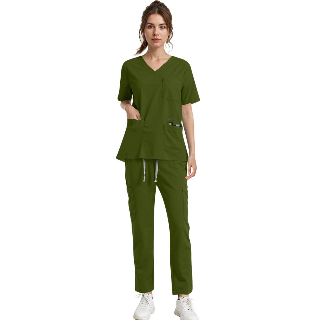 Рабочий костюм Soild Scrub для женщин с V-образным вырезом и коротким рукавом, забавные футболки, рабочая одежда, футболка с карманами