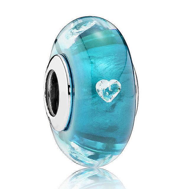 925 Sterling Silver Charm Shimmering Radiant Effervesence Heart Wavy Fancy Murano Glass Bead Fit Popular Bracelet Jewelry