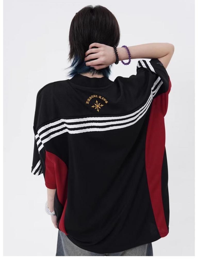 Футболка свободного кроя из джерси с V-образным вырезом и вышивкой в стиле ретро унисекс, короткий рукав, повседневный тренд