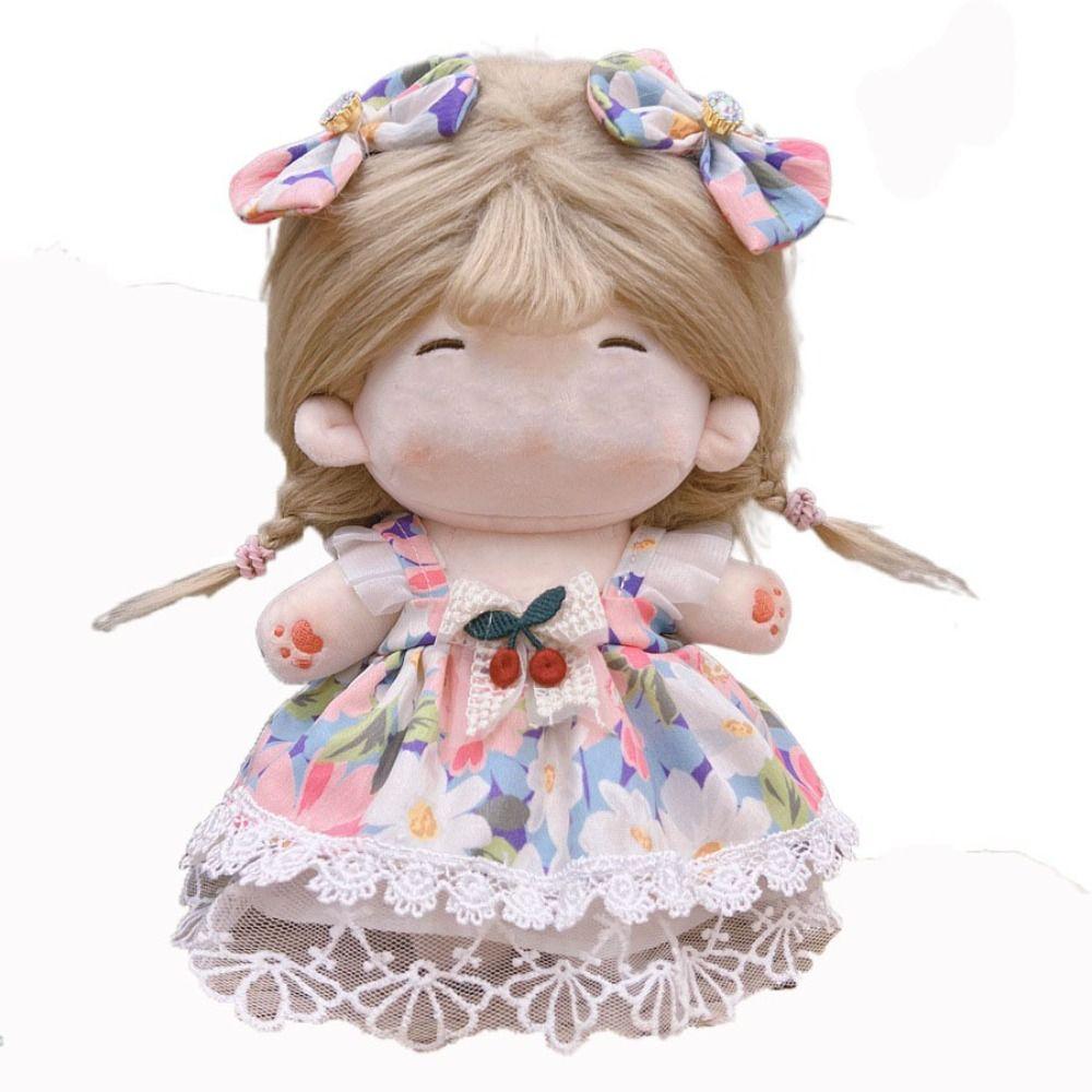 20CM Miniature Dress Suit Lolita Bowknot Headband Princess Dress Set Cotton Stuffed Doll