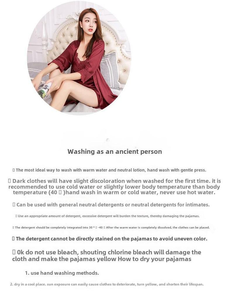 Женская пижама Ice Silk, комплект из двух предметов с нагрудной подкладкой, сексуальной ночной рубашкой и халатом - весна и осень