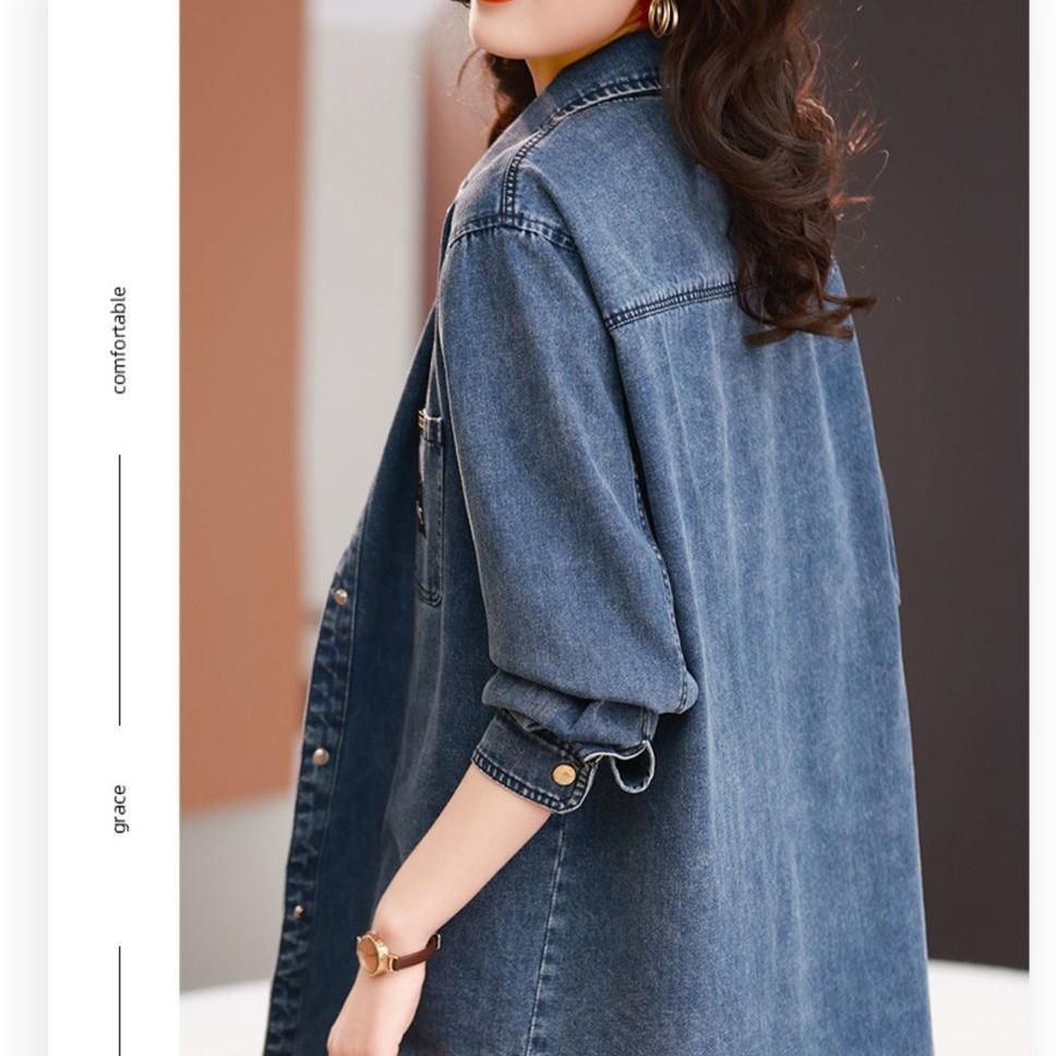 Модная женская джинсовая рубашка больших размеров в европейском стиле