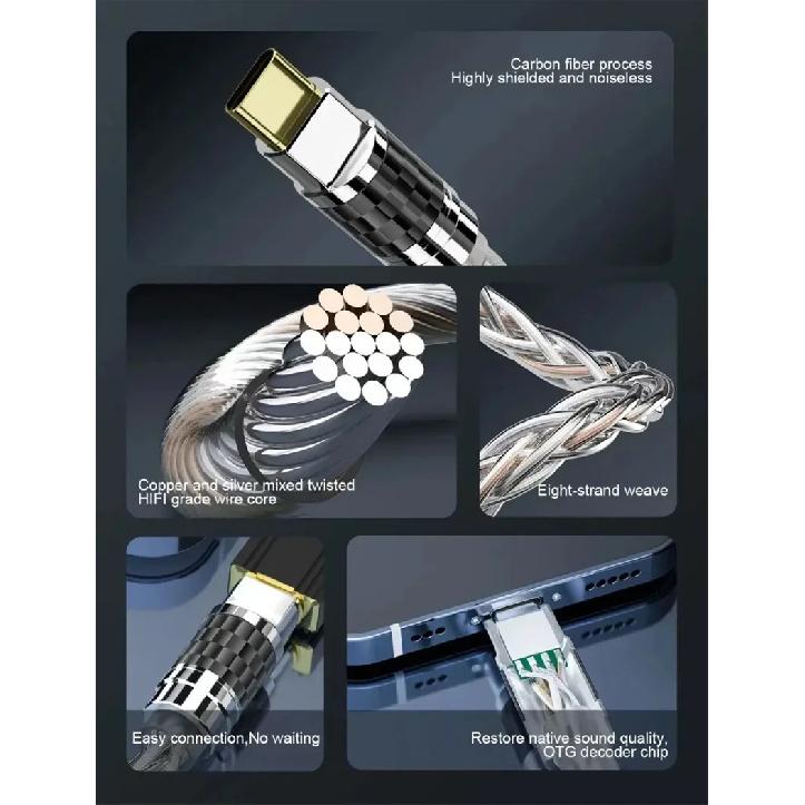 OTG Type C Micro USB Headphone Audio Cables Hifi Adapter 4N Pure Silver Wire Amplifier Sound Card USB C Data Cable Converters