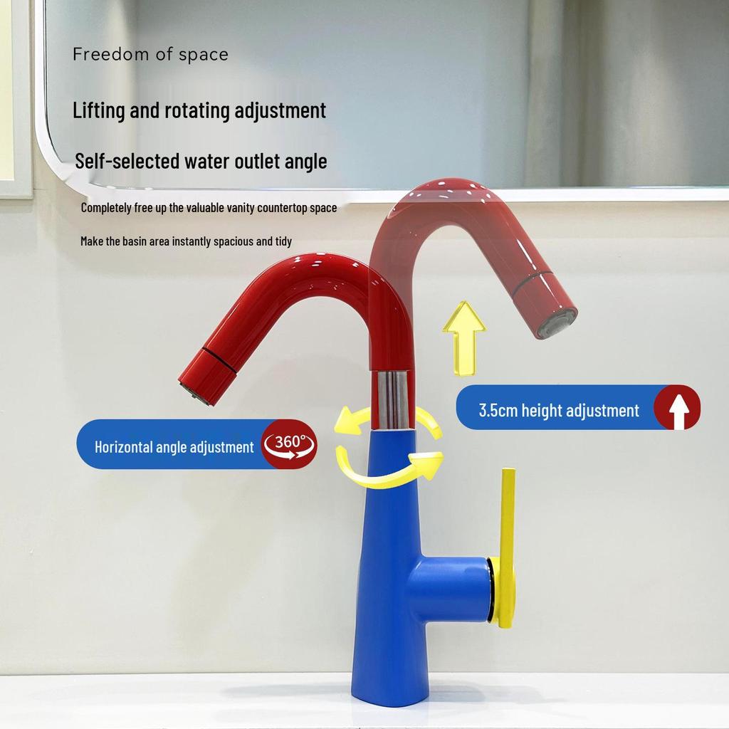 Ванная раковина в немецком стиле с дофаминовым смесителем: Цельномедный, Горячий/Холодный, Вращающийся Выдвижной Настольный Умывальник.