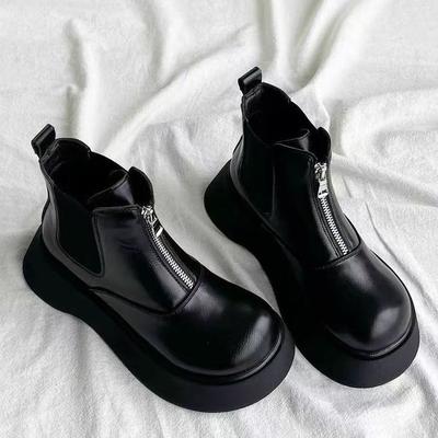 Новая платформа женские ботинки Мартин 2025 зима бархатные нескользящие ботинки Челси черные ботинки-сигареты передняя молния хлопковые ботинки