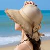 Summer Big Eaves Sunscreen Hat Women'S Big Eaves Straw Hat Vacation Wind Sunscreen Visor Travel Bow Bucket Hat