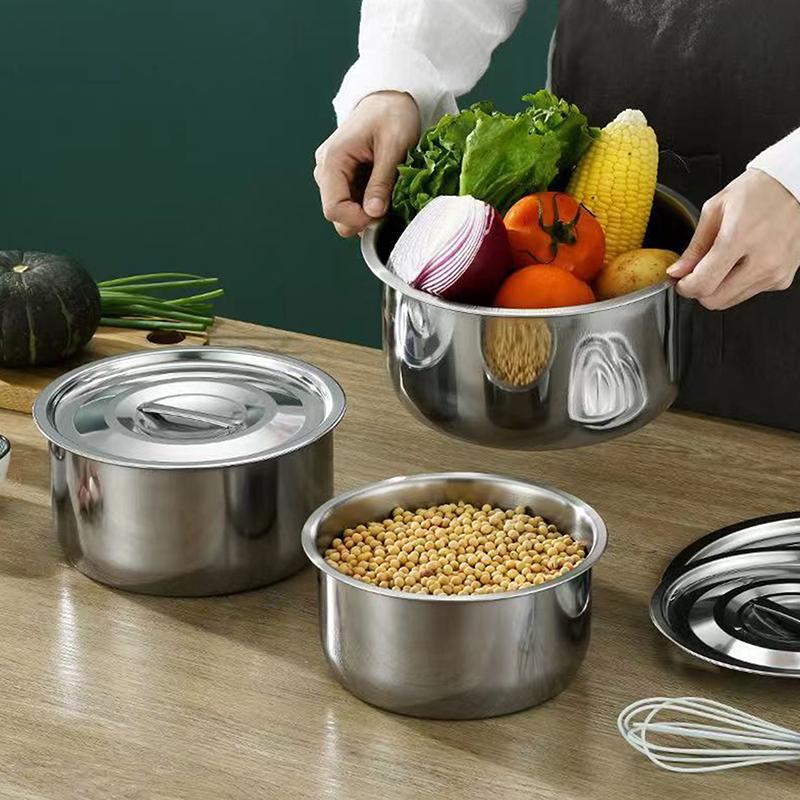 3/5 шт. Миска из нержавеющей стали с крышкой, миска для паровых яиц, универсальная, противоударная, металлическая миска для смешивания для домашней кухни