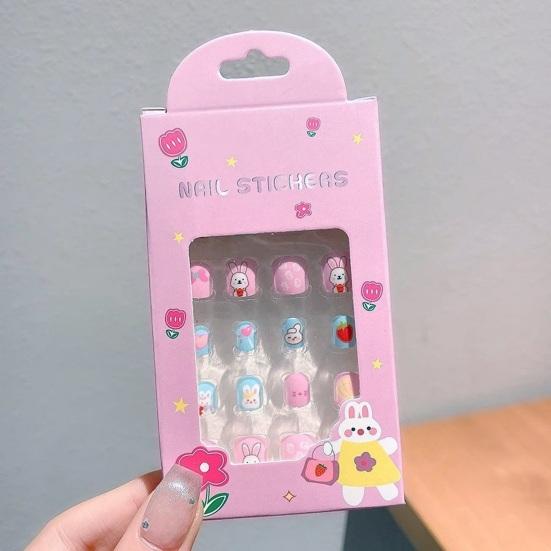 24Pcs Kids Fake Nail Kawaii Kids Fake Nail Art Stickers Set Creative DIY Nail Kit for Nail Decorations