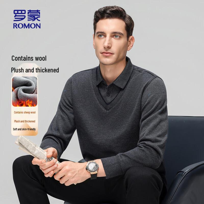 ROMON Men's Fleece-Lined Wool Blend Pullover