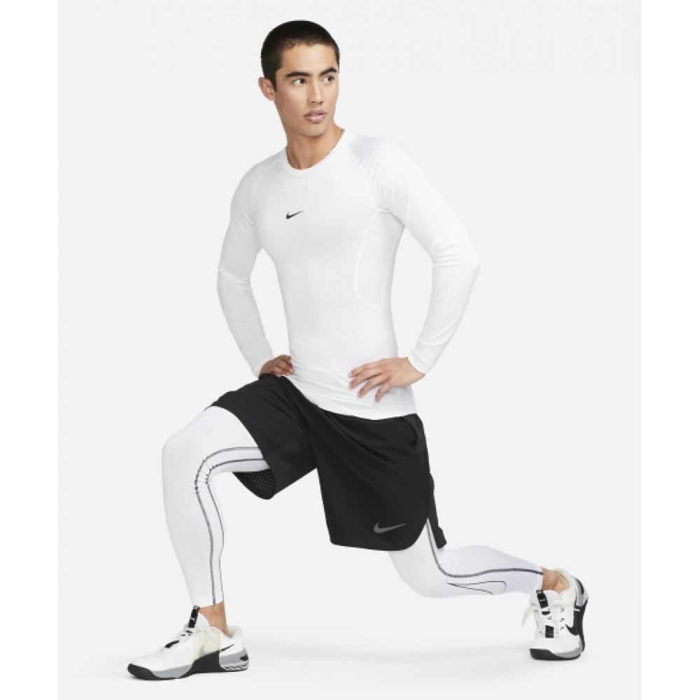 Nike Pro Dry Fit Tight с длинным рукавом Фитнес-топ M Белый Черный Fb7920 100
