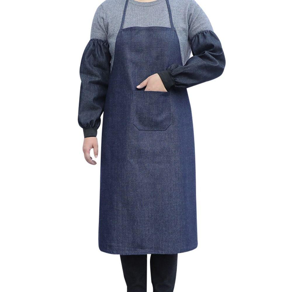 Waterproof Cooking Aprons With Pockets Kitchen Work Clothes Long Denim Aprons  Man/women