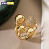 2025 New Fashion Silver/Gold Color High Polish Copper Zircon Jewelry Unique Design Geometric Ball Shape Rings For Women