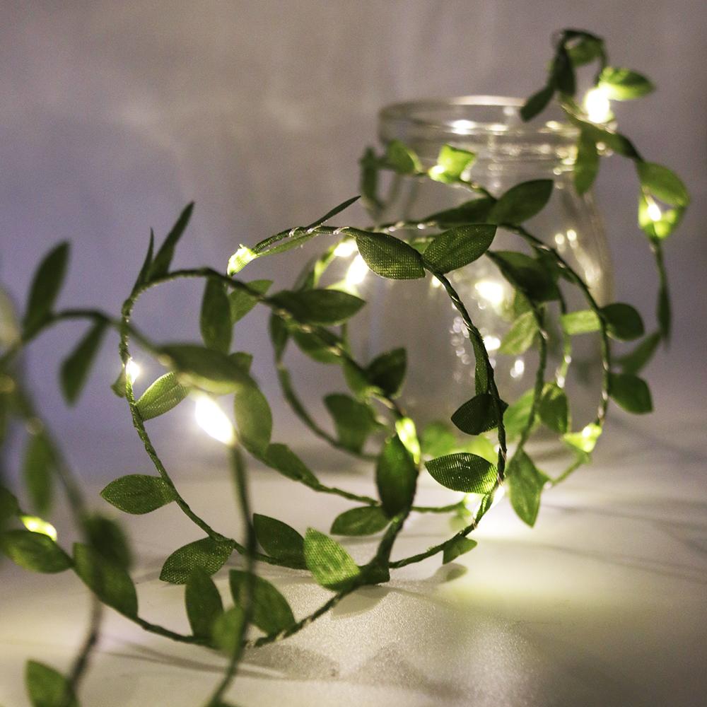 Leaf Garland Fairy String Lights 2M 3M 5M 10M Leaf Twine Copper Battery Operate Led String for Wedding Holiday Party Decoration