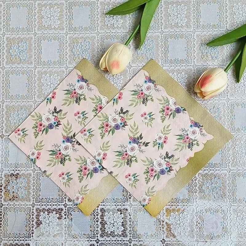 20pcs/Pac 33*33cm 2-Ply Disposable Party Napkin Floral Pattern