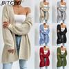 Autumn/Winter Oversized Mid-Length Cardigan Knitwear V-Neck Solid Colour Knit Top