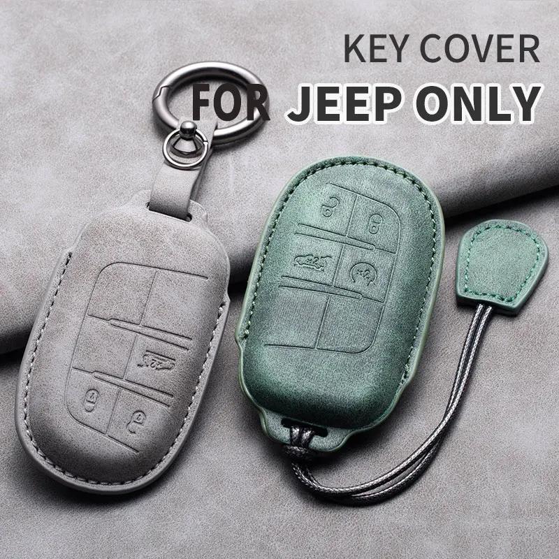 Leather Car Key Case Cover Shell For Jeep Chrysler 300 200 Dodge Charger Grand Cherokee Wrangler Compass Renegade For Fiat 500X