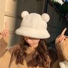 Solid Color Plush Fisherman Caps Bear Ears Basin Hat New Wool Cap  Women