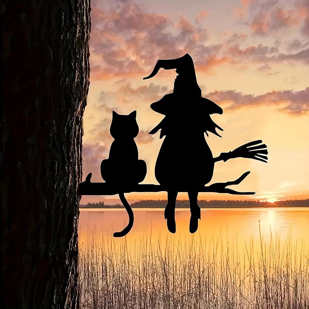 Garden Corner Sign with Witch Silhouette for Yard Decor