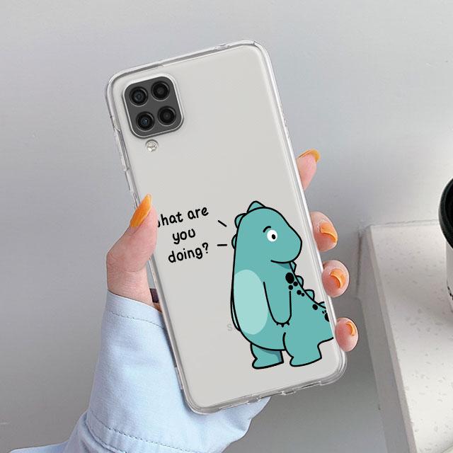 Прозрачный чехол для Samsung Galaxy A52 A12 A51 A32 A21s A71 A32 A22 50 A70 A31 A72 5G, чехол для телефона, милый чехол с маленьким динозавром