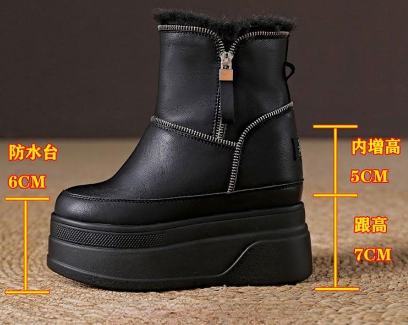 Fashion 12cm Winter Platform Wedge Boots High Heels Plush Moccasins Spring Autumn Women Shoes Booties Genuine Leather Ankle Snow