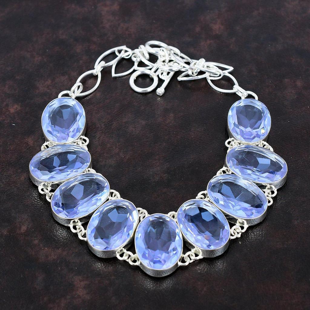 Ожерелье из ограненного танзанита, кварца, драгоценного камня, ожерелье из стерлингового серебра 925 пробы, регулируемая цепочка, ожерелье, подарок для жены, новое ожерелье ручной работы