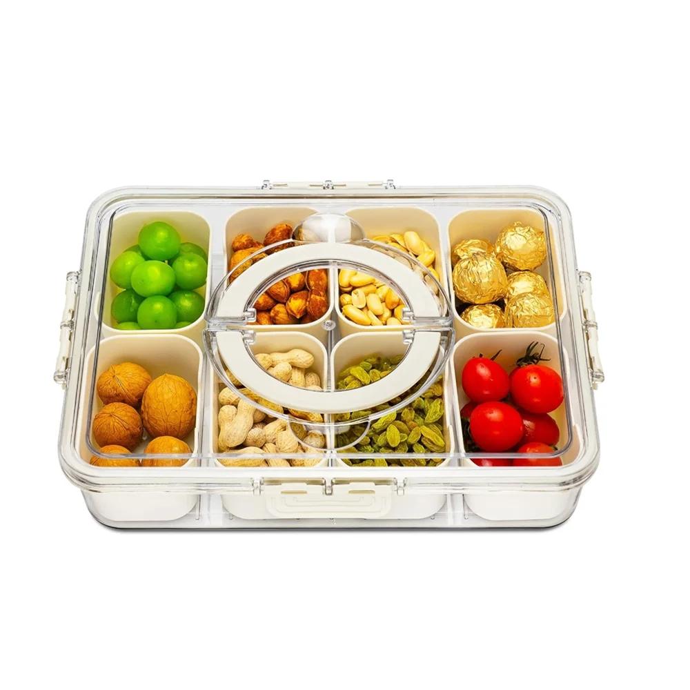 Snackle Box Container Lid with 8 Compartment with Lid Portable Divided Serving Tray for Parties Sweets Vegetables Biscuits Nuts