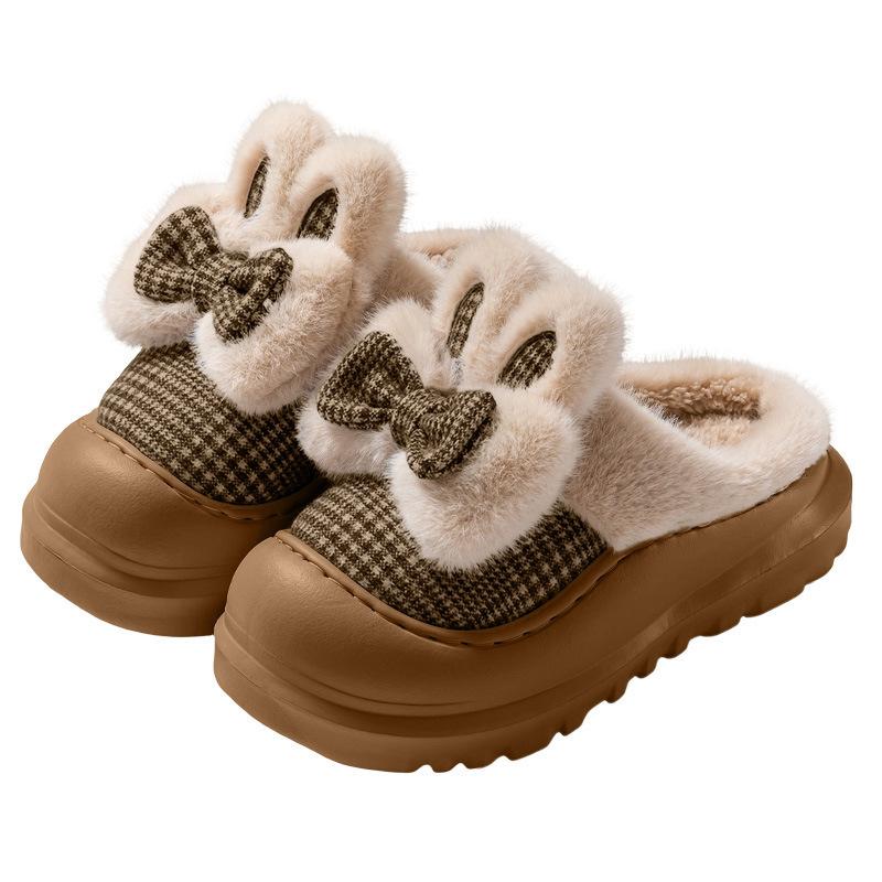 Stepping on shit cotton slippers women's autumn and winter indoor home thick bottom heightening plush slippers