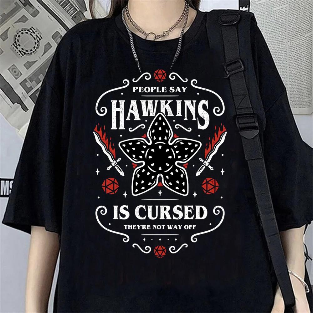 Hawkins Demogorgon Tshirt Anime Black T Shirt Cartoon Short Sleeve Harajuku Tshirt Women Unisex