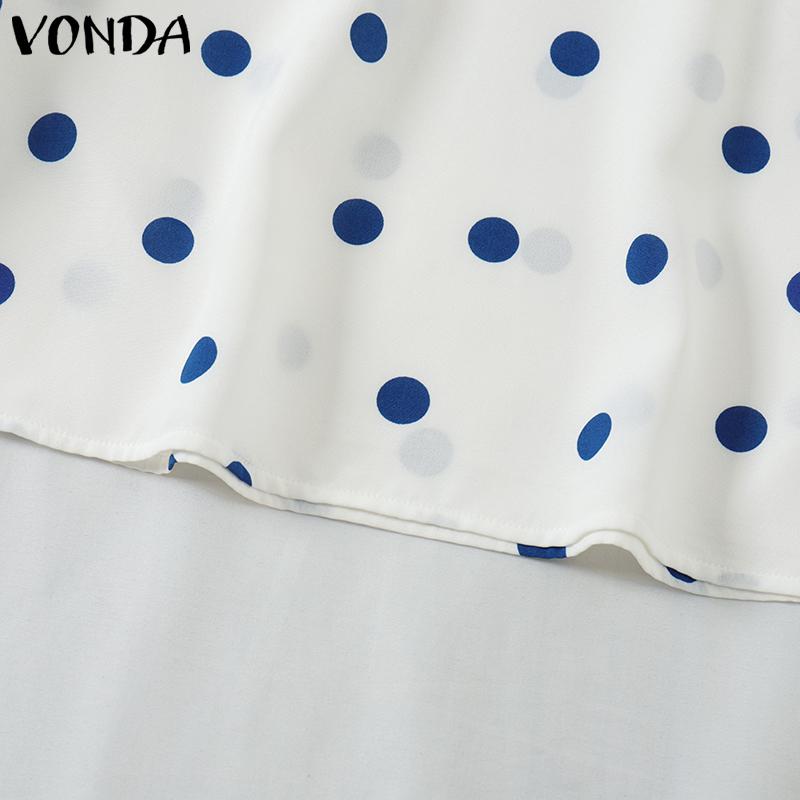 VONDA Женские осенние блузки с круглым вырезом и длинным рукавом в горошек на шнуровке